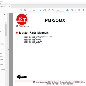 BT Forklift PMX/QMX Electric Low Lift Pallet Truck Master Quality Parts Manual