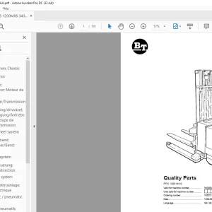 BT Forklift PPS 1200 MXS  Quality Parts Manual 340960AA-