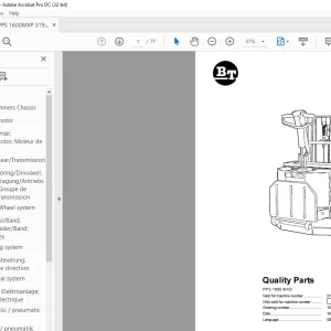 BT Forklift PPS 1600 MXD Quality Parts Manual - PDF DOWNLOAD
