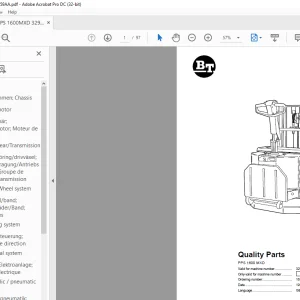 BT Forklift PPS 1600 MXD Quality Parts Manual 329900AA-