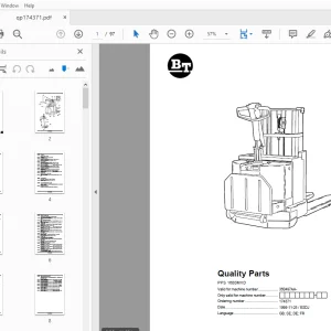 BT Forklift PPS 1600MXD Quality Parts Manual - PDF