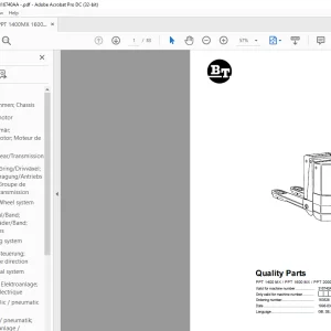 BT Forklift PPT 1400 MX / PPT 1600 MX / PPT 2000 MX Quality Parts Manual