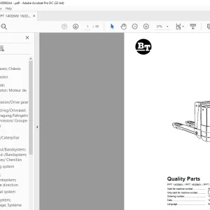 BT Forklift PPT 1400MX PPT 1600MX PPT 2000MX Quality Parts Manual