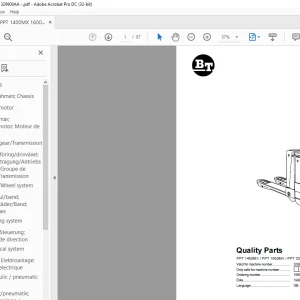 BT Forklift PPT 1400MX / PPT 1600MX / PPT 2000MX Quality Parts Manual