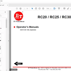 BT Forklift RC20  RC25  RC30  RC40 ELECTRIC COUNTERBALANCED RIDER TRUCK ELECTRIC Operator’s Manuals