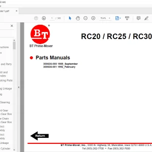 BT Forklift RC20 RC25 RC30 RC40 ELECTRIC COUNTERBALANCED RIDER TRUCK Parts Manual