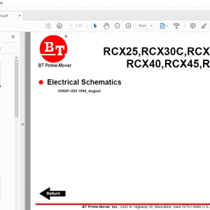 BT Forklift RCX25,RCX30C,RCX30,RCX35 RCX40,RCX45,RCX50 Electrical Schematics Manual
