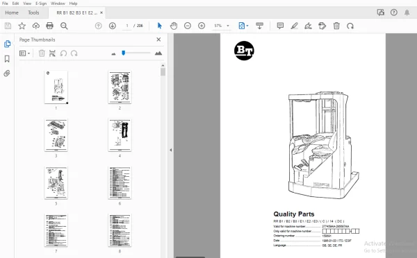 BT Forklift RR B1/B2/B3/E1/E2/E3/(C)/14 DC Parts Catalog Manual PDF ...