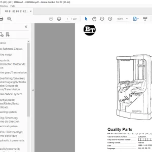 BT Forklift RR B1 / B2 / B3 / E1 / E2 / E3 / ( C ) / 15 ( AC ) ( ACi ) Quality Parts Manual