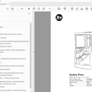 BT Forklift RR B7/B8/E7/E8/(C)/14 (DC) Quality Parts Manual - PDF