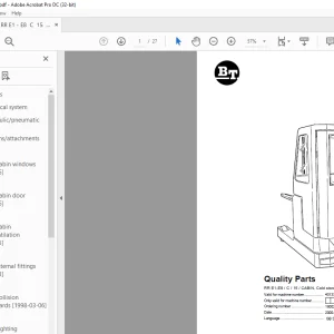 BT Forklift RR E1-E8/ C / 15 / CABIN, Cold store Quality Parts Manual