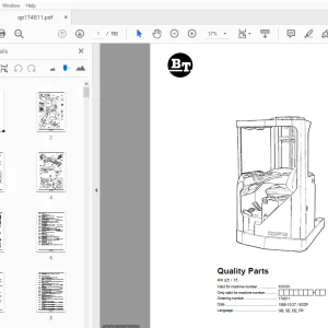 BT Forklift RR E5/15 Quality Parts Manual - PDF DOWNLOAD