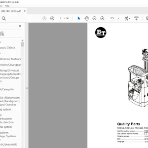 BT Forklift RRE140, RRE140C, RRE140E, RRE140EC Quality Parts Manual 6130359