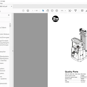 BT Forklift RRE140, RRE140C, RRE140E, RRE140EC Quality Parts Manual 6130359