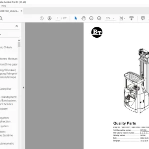 BT Forklift RRE160 RRE160C RRE160E RRE160EC Quality Parts Manual