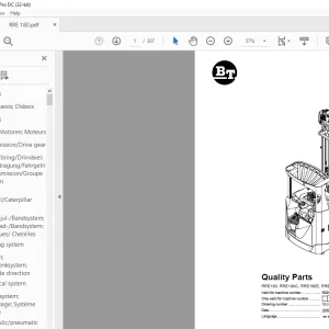 BT Forklift RRE180, RRE180C, RRE180E, RRE180EC Quality Parts Manual 6094001