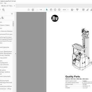 BT Forklift RRE180, RRE180C, RRE180E, RRE180EC Quality Parts Manual 6108964