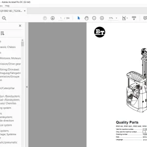 BT Forklift RRE180, RRE180C, RRE180E, RRE180EC Quality Parts Manual 6119463