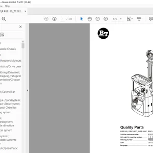 BT Forklift RRE180, RRE180C, RRE180E, RRE180EC Quality Parts Manual 6151932