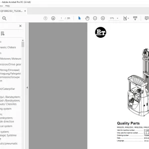 BT Forklift RRE250, RRE250C, RRE250E, RRE250EC Quality Parts Manual