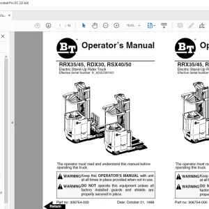 BT Forklift RRX35/45, RDX30, RSX40/50 Operator's Manual  - PDF DOWNLOAD
