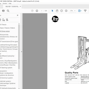 BT Forklift RSS 1350 SE, RSF 1350 SE, RSS 1600 SE, RSF 1600 SE Quality Parts Manual