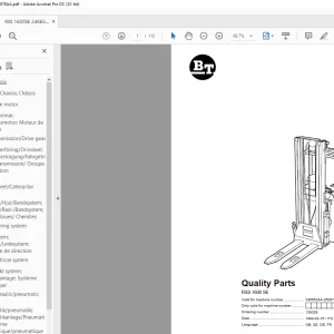 BT Forklift RSS 1600 SE Quality Parts Manual 246652AA-250878AA