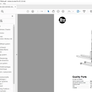 BT Forklift SH 800; SH 800ES Quality Parts Manual PDF