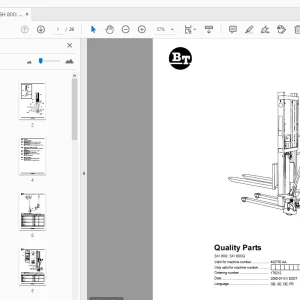 BT Forklift SH 800; SH 800Q Quality Parts Manual 492750AA