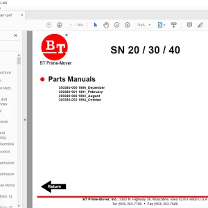BT Forklift SN 20 30 40 Electric Walkie Straddle Stacker Truck Parts Manual