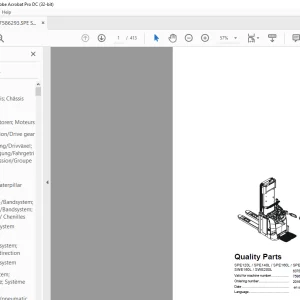 BT Forklift SPE120L SPE140L SPE160L SPE200D  SPE200L SWE145L SWE160L  SWE200L Parts Manual