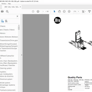 BT Forklift SPE120L, SPE140L, SPE160L, SPE200D, SPE200L, SWE145L, SWE160L, SWE200L Quality Parts Manual