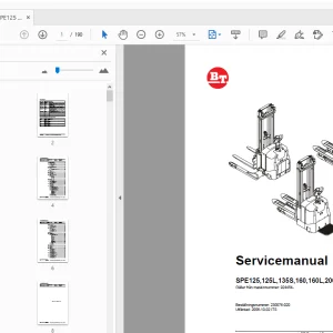 BT Forklift SPE125,125L,135S,160,160L,200D,200,200L Service Manual 230076-020 - PDF