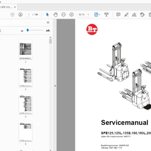 BT Forklift SPE125,125L,135S,160,160L,200D,200,200L Service manual - PDF