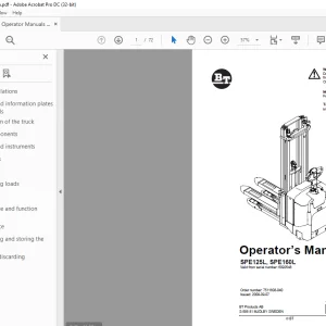 BT Forklift SPE125L, SPE160L Operator’s Manual SN 6092548 PDF