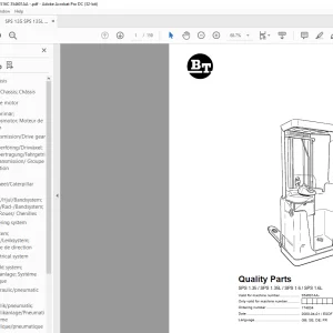 BT Forklift SPS 1.35 / SPS 1.35L / SPS 1.6 / SPS 1.6L Quality Parts Manual 354601AA-