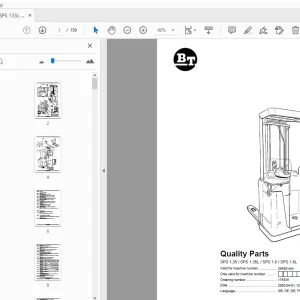BT Forklift SPS 1.35/SPS 1.35L/SPS 1.6/SPS 1.6L Quality Parts Manual - PDF