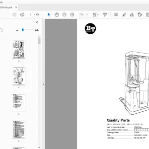 BT Forklift SPS 1.35/SPS 1.35L/SPS 1.6/SPS 1.6L Quality Parts Manual - PDF