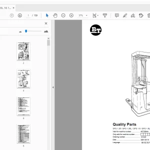 BT Forklift SPS 1.35/SPS 1.35L/SPS 1.6/SPS 1.6L Quality Parts Manual - PDF