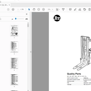 BT Forklift SR 1.35/SR 1.35L/SR 1.6/SR 1.6 L Quality Parts Manual - PDF