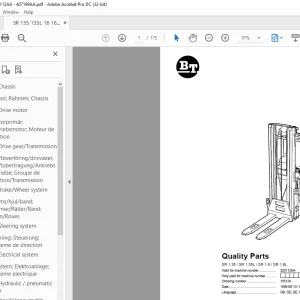 BT Forklift SR 1.35 / SR 1.35L / SR 1.6 / SR 1.6L Quality Parts Manual