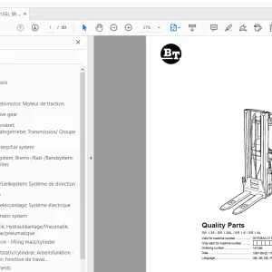 BT Forklift SR 1.35/SR 1.35L/SR 1.6/SR 1.6L Quality Parts Manual - PDF