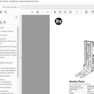 BT Forklift SR 1.35, SR 1.35L, SR 1.6, SR 1.6L Quality Parts Manual 277525AA-285742AA