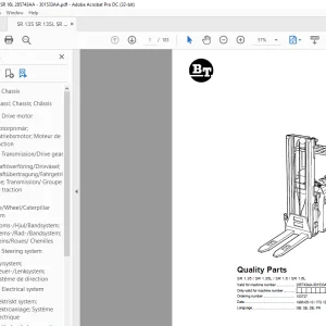 BT Forklift SR 1.35 / SR 1.35L / SR 1.6 / SR 1.6L Quality Parts Manual 285743AA-301533AA - PDF DOWNLOAD