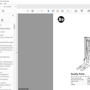 BT Forklift SR 1.35 / SR 1.6 / SR 1.6L / SR1.35L Quality Parts Manual 715397