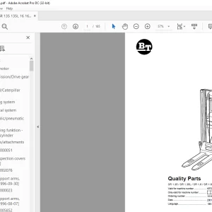 BT Forklift SR 1.35/SR 1.35L/SR 1.6/SR 1.6L Quality Parts Manual - PDF DOWNLOAD