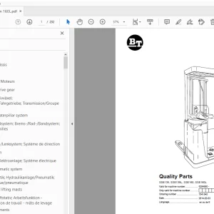 BT Forklift SSE135,SSE135L,SSE160,SSE160L Quality Parts Manual - PDF