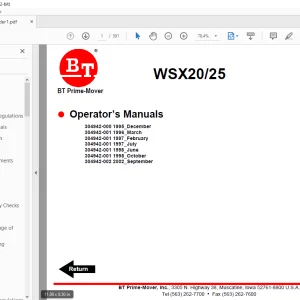 BT Forklift WSX20/25 Operator’s Manual- PDF DOWNLOAD