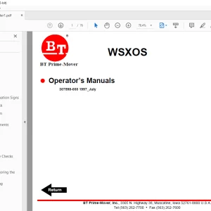 BT Forklift WSXOS Operator’s Manuals 307598-000