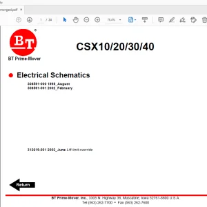 BT Prime-Mover CSX10/20/30/40 Electrical Schematics Manual - PDF